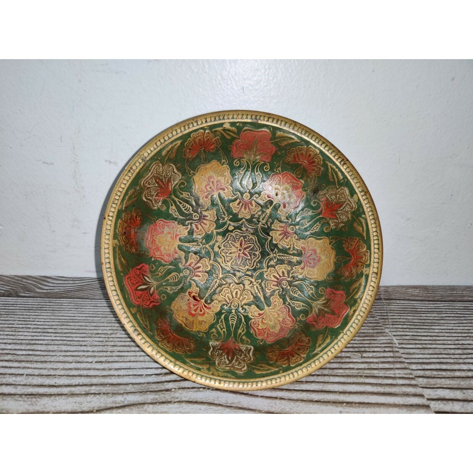 Vintage Etched Embossed Decorative Antique Copper Tray Plate Indian Turkish C9