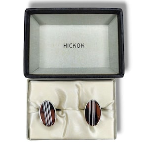 Vintage Hickok Etched Geometric Silver Tone Cufflinks In Original Box