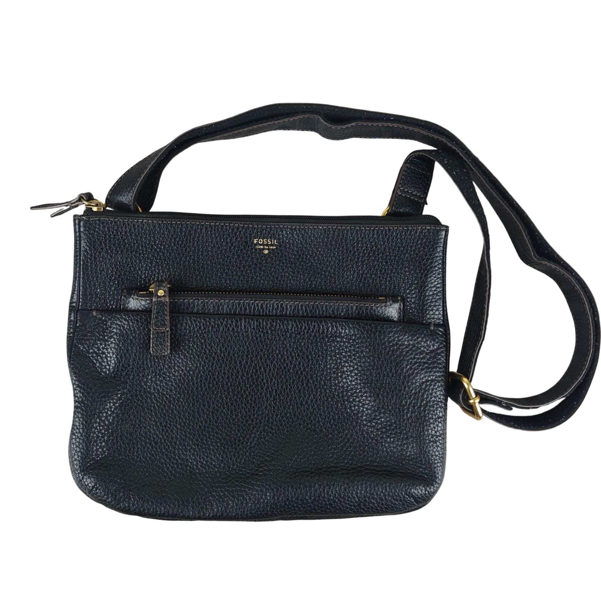 Fossil Black Leather sling/ Backpack with Gold Accents Fossil Elise Double Zip Black Pebbled Leather Large  main image 2