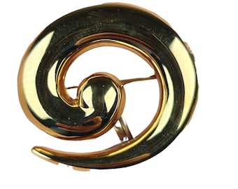 Broche Vintage Monet - Ruban Et Feuille Tourbillon, Finition Argentée Brossée