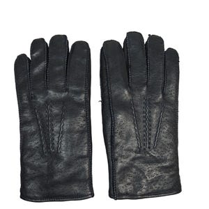 Vintage Women's Black Leather Gloves With White Fleece Lining Size Large