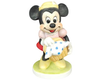 Vintage Walt Disney Produktionen Minnie Maus Mit Picknickkorb Keramik Figur