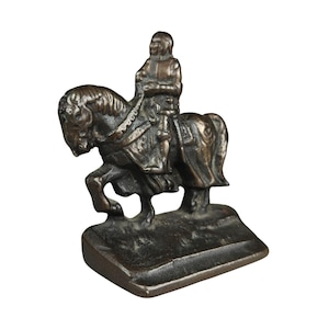 Vintage Medieval Knight Riding a Horse Bronze Paperweight