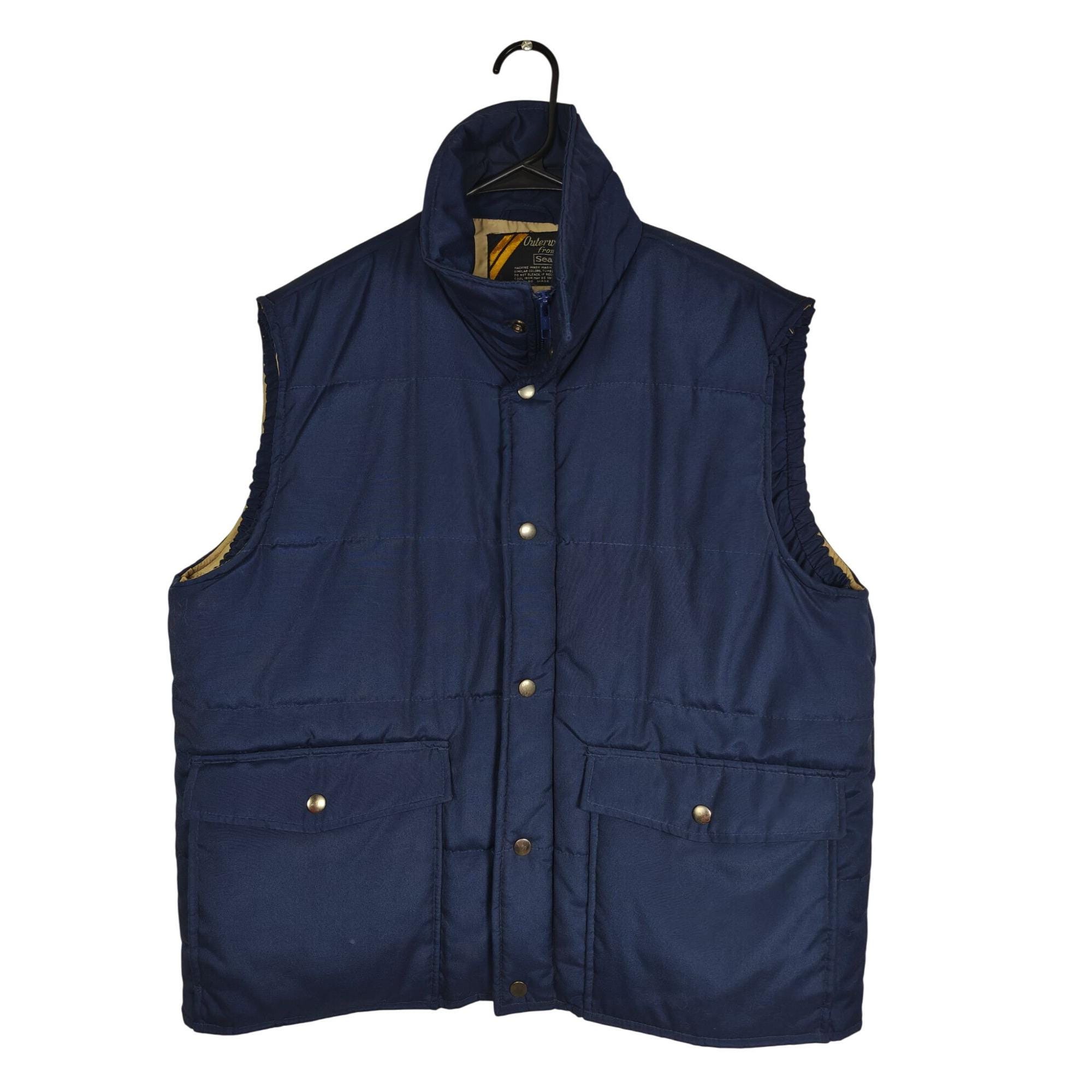 ジャケット・アウター SEARS Quilting Vest Vintage Sears Outerwear Men's XL Blue Quilted Sleeveless