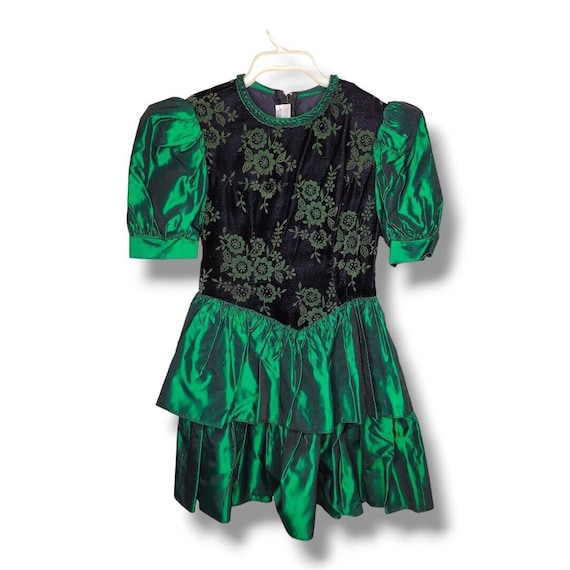 Vtg Gunne Sax Jessica McClintock Green Velvet Chr… - image 1