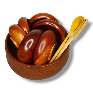Vintage Teak Wood Salad Bowl Set Mid Century Modern MCM Heavy