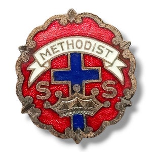 Methodist Sunday School Pin Little&#39;s System Cross and Crown Enamel