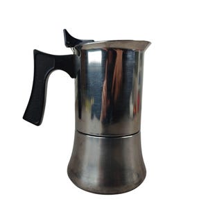 Cafetera Maginox vintage tipo moka para estufa, de acero inoxidable 18/10, fabricada en Italia.