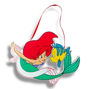 Vintage Disney Little Mermaid Ariel & Flounder Wooden Hanging Ornament