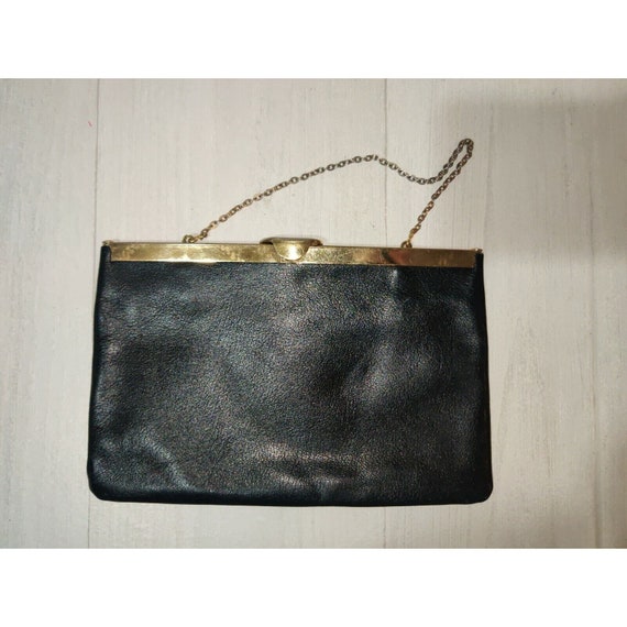 Buy 1980s Etra Black Leather Clutch Bag Purse W 5 Gold Drop Chain