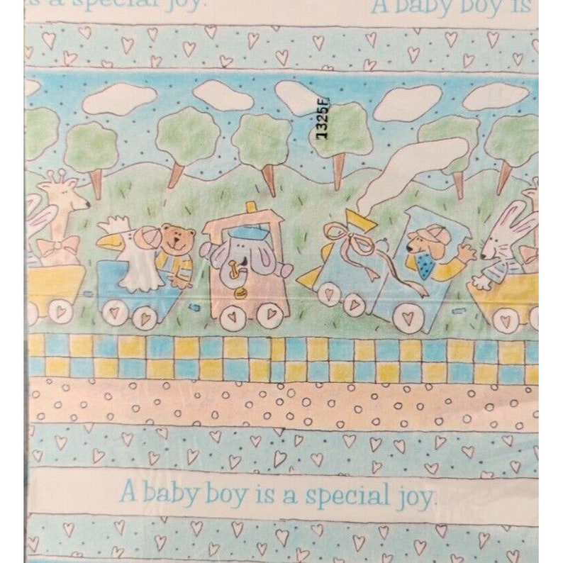 Vintage American Greetings bleu bébé garçon anniversaire douche papier d'emballage cadeau neuf A5 image 1
