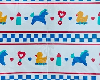 Vintage American Greetings bleu bébé garçon anniversaire douche papier d'emballage cadeau neuf A3