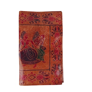 Vintage Handcrafted Leather Wallet With Traditional Indian Native Folk Purse