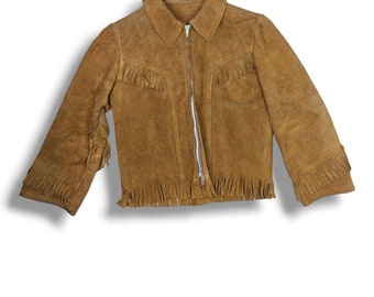 Vintage 1940s 1950s Western Brown Leather Jacket Fringe Jacket Boys M 8-10 Kids