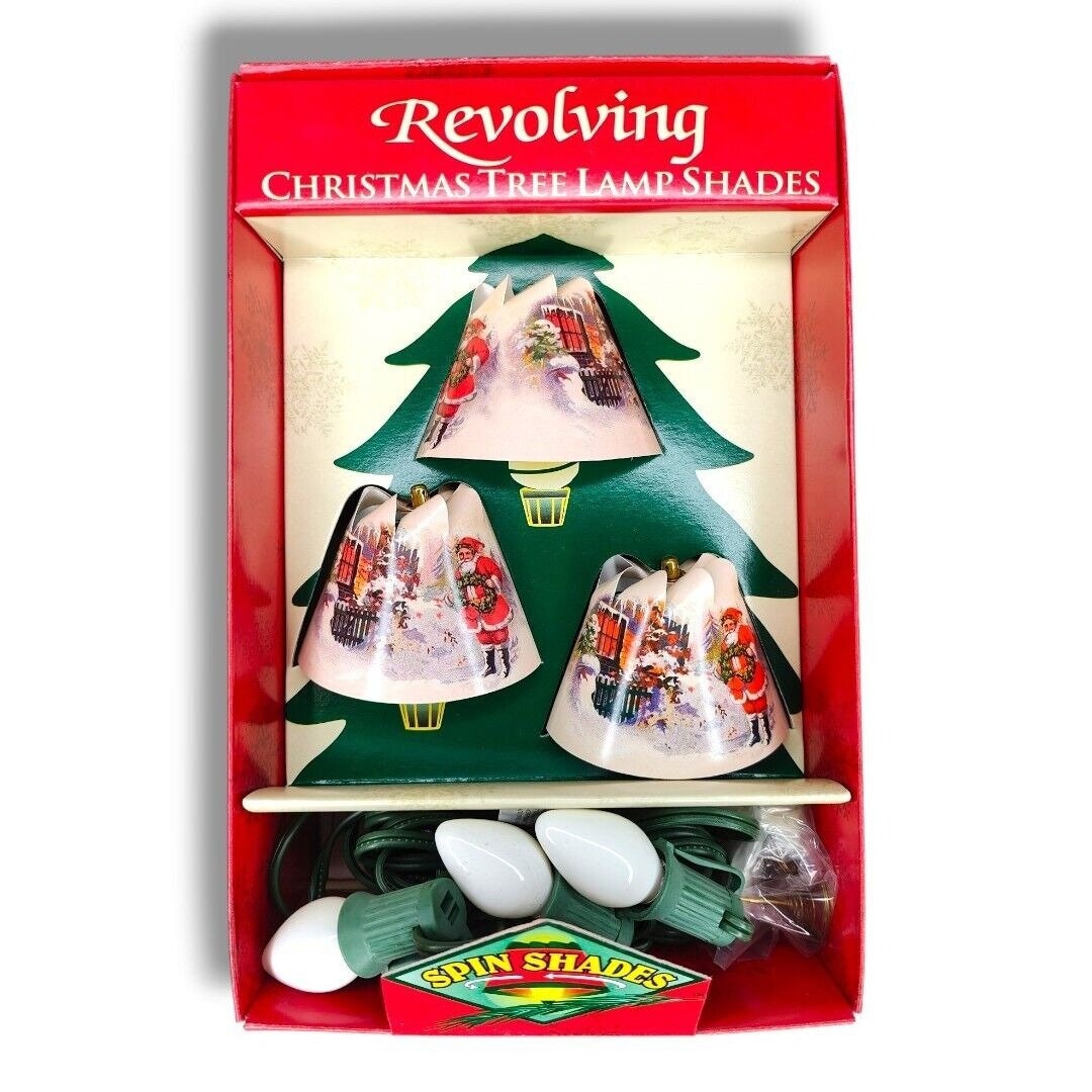 Revolving Christmas Tree Lamp Shades Santa Claus Set Lighted & Spinning New Etsy