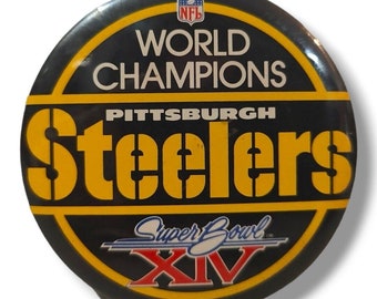 Pittsburgh Steelers Superbowl XIV vintage NFL Large Pin Back Button 3.25 »