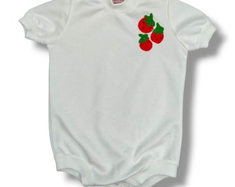 Body italien vintage pour bébés Piccolino, brodé blanc fraise