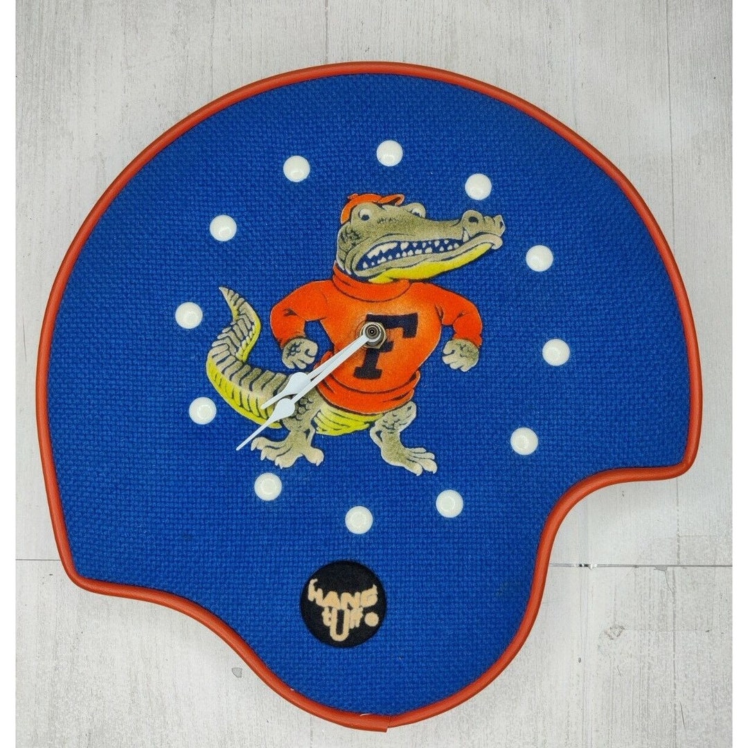 Vintage Florida Gators Wall Clock Handmade Leather/fabric Circa 1950's
