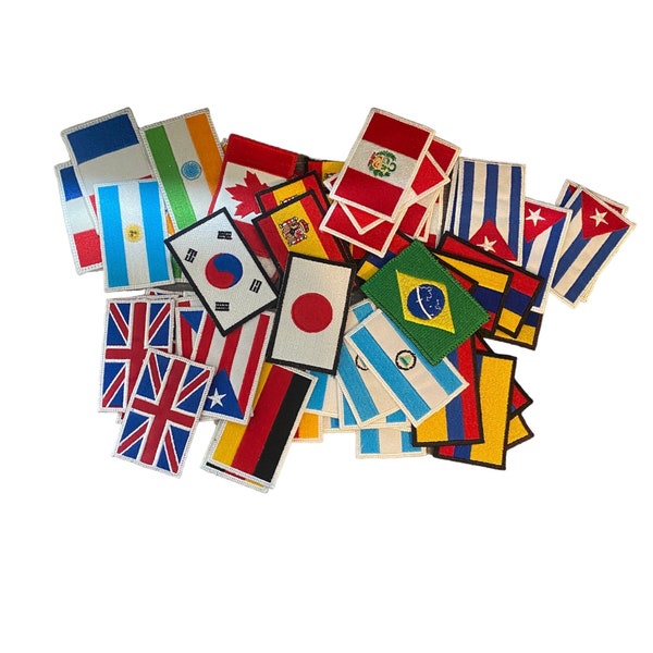 World Flag Patches - Japan, S. Korea, Germany, Cuba, France, India, Spain, Great Britain
