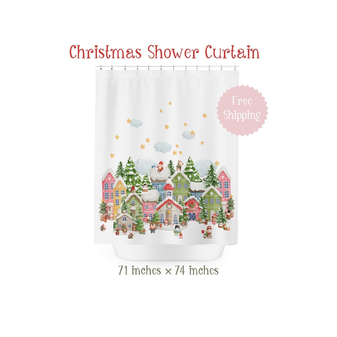Christmas Shower Curtain With Such a Cute Busy Holiday Town Etsy