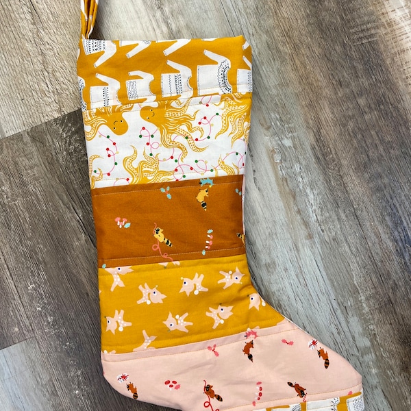 Quilted Fabric Stocking, yellow and pink