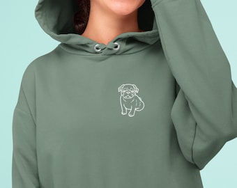 Cute Pug Hoodie | "Pug Face" | Pug Gift | Pug Lover | Dog Walkers, Trainers | Unisex - Men and Women's | Silhouette of a Pug