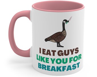Funny Dark Humor Ceramic Coffee Mug, 11-15 oz Tea Cup, I Eat Guys Like You For Breakfast, Serial Killer Naughty Gift for Woman Her Him Weird