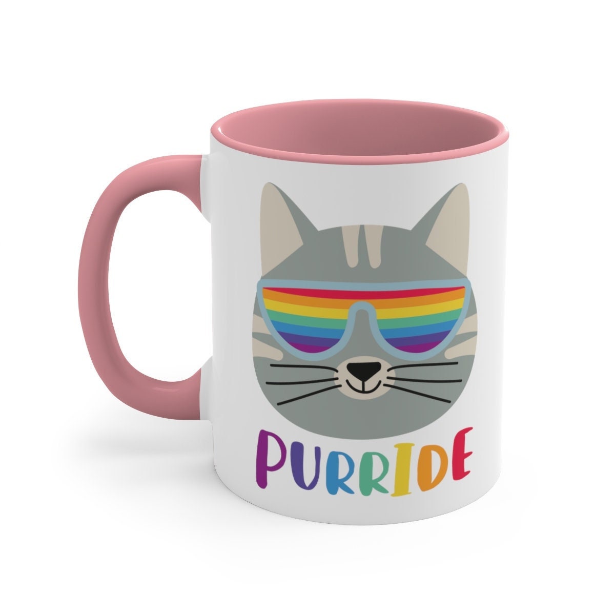 Pride Gay Cat Ceramic Coffee Mug, 11 - 15 oz Tea Cup, Cute Funny Gift for Woman Him Her, Trans Lesbian Rainbow, Cat Mom Dad Lover Birthday