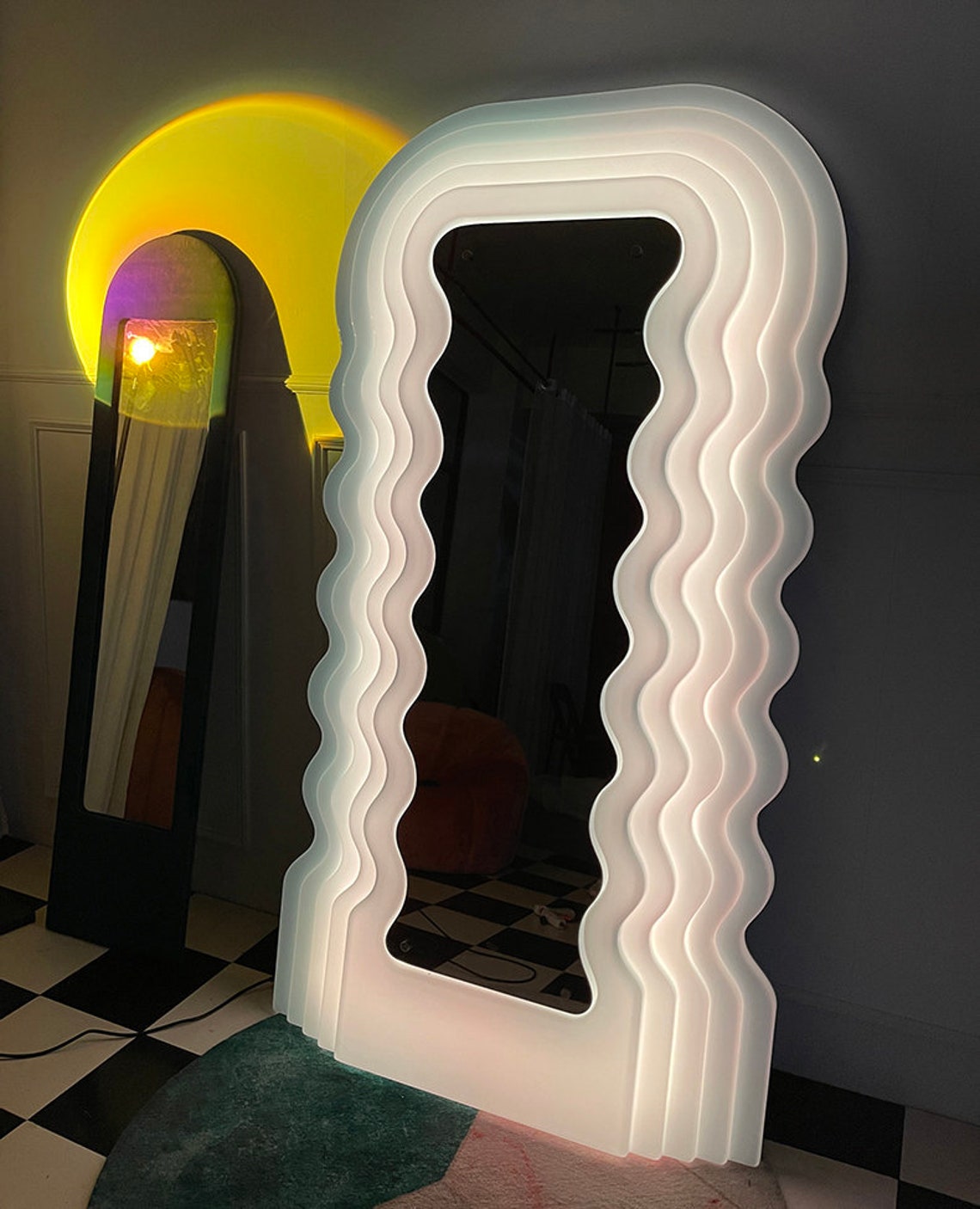 Custom Wavy Neon Ultrafragola Mirror Lights Floor Decor Art Etsy