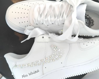 Custom Pearl Lace Air Force One Wedding Shoes–Personalized Bridal Sneakers–A gift for the bride–Comfortable wedding shoe–Anniversary Gift