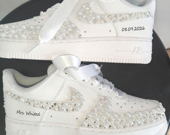 Custom Air Force One Wedding Shoe–Personalized Pearl Wedding Shoe–Perfect Gift for the Bride–Unique Anniversary Gift–Pearl Lace Wedding Shoe