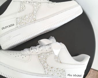 Custom Pearl Lace Air Force One Wedding Shoes–Personalized Bridal Sneakers–A gift for the bride–Anniversary Gift–Comfortable wedding shoe