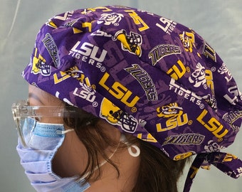 LSU Eye of the Tiger with Helmets | Scrub Cap | Surgical Hat | Unisex | Doctor and Nurse Gifts