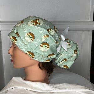 Star Wars Sage Green Baby Yoda | Scrub Cap | Surgical Hat | Women’s Styles: Ponytail, Pixie, Bouffant | Doctor and Nurse Gifts