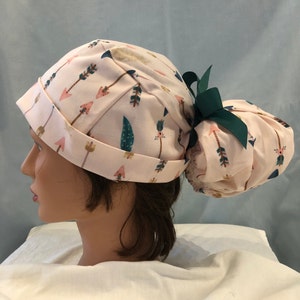 Boho Pink with Teal Feathers  | Scrub Cap | Surgical Hat | Women’s Styles: Ponytail, Pixie, Bouffant | Doctor and Nurse Gifts