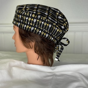 Gold & White Arrows on Black Background | Scrub Cap | Surgical Hat | Unisex | Doctor and Nurse Gifts