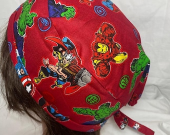Avenger Comics on Red Background | Scrub Cap | Surgical Hat | Unisex | Doctor and Nurse Gifts