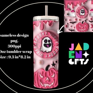 spooky vibes 3D Inflated Tumbler Wrap PNG, 20oz Skinny Tumbler Sublimation Design Digital Download PNG, Puffy Tumbler Halloween