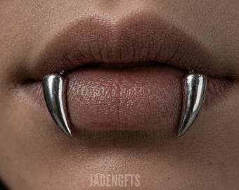Brazalete labial con forma de colmillo de vampiro sin perforación, anillo labial falso con clip, joyería gótica punk, brazaletes labiales de acero inoxidable, regalo para cosplay de Halloween