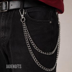 Double Layer Wallet Chain for Jeans, Punk Pants Chain, Gothic Belt Loop Chain, Silver Streetwear and Grunge Accessory