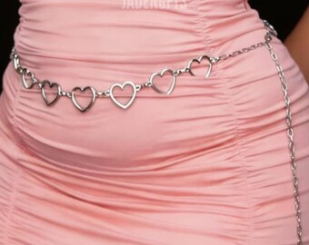 Cinturón de cadena con forma de corazón en oro/plata, cadena corporal de talla grande, cadena ajustable para el vientre para jeans, vestido o bikini, joyería estética Y2K, regalo para ella.