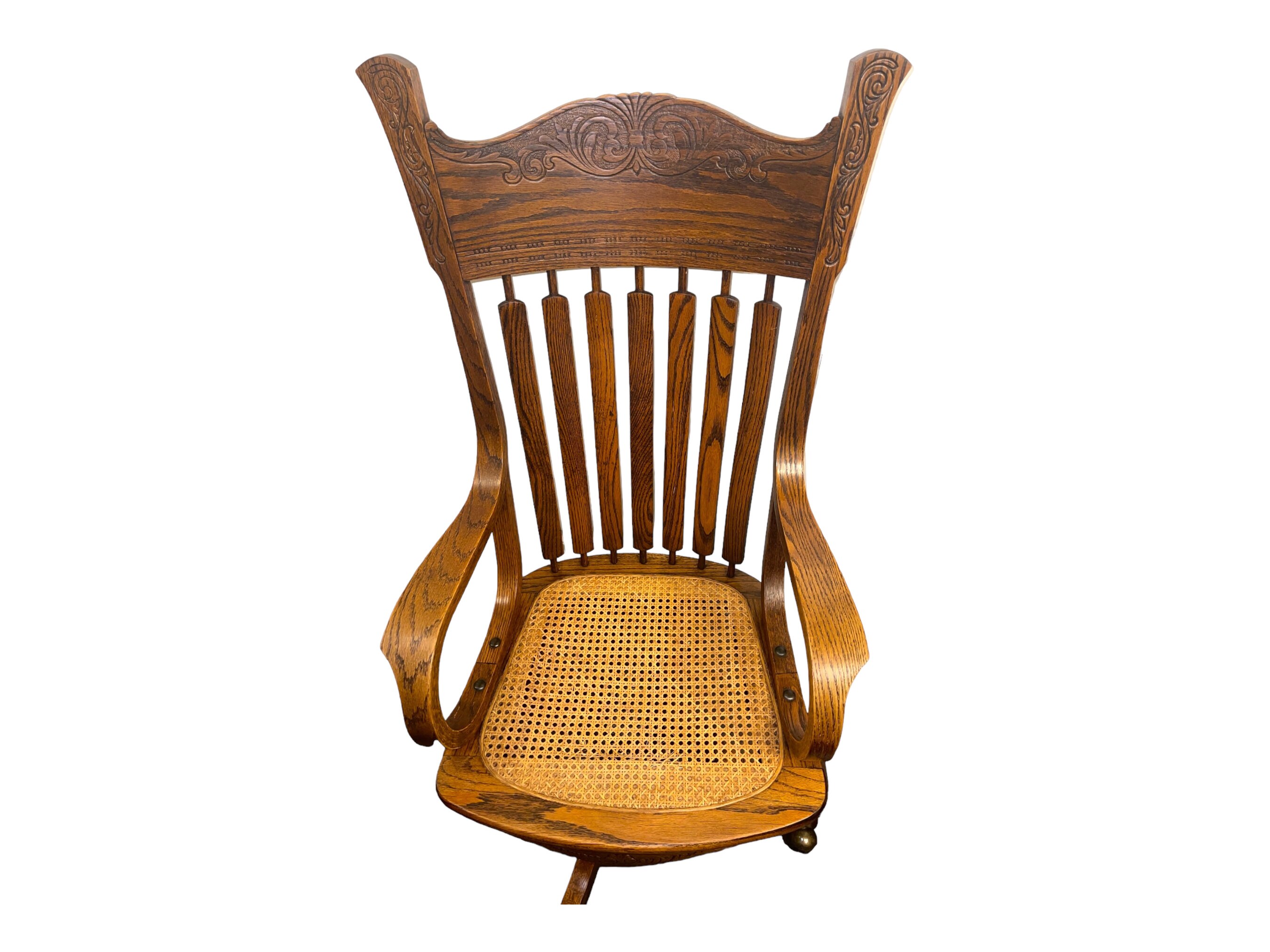 Rare Antique Oak Cane Press Back Office Chair Etsy