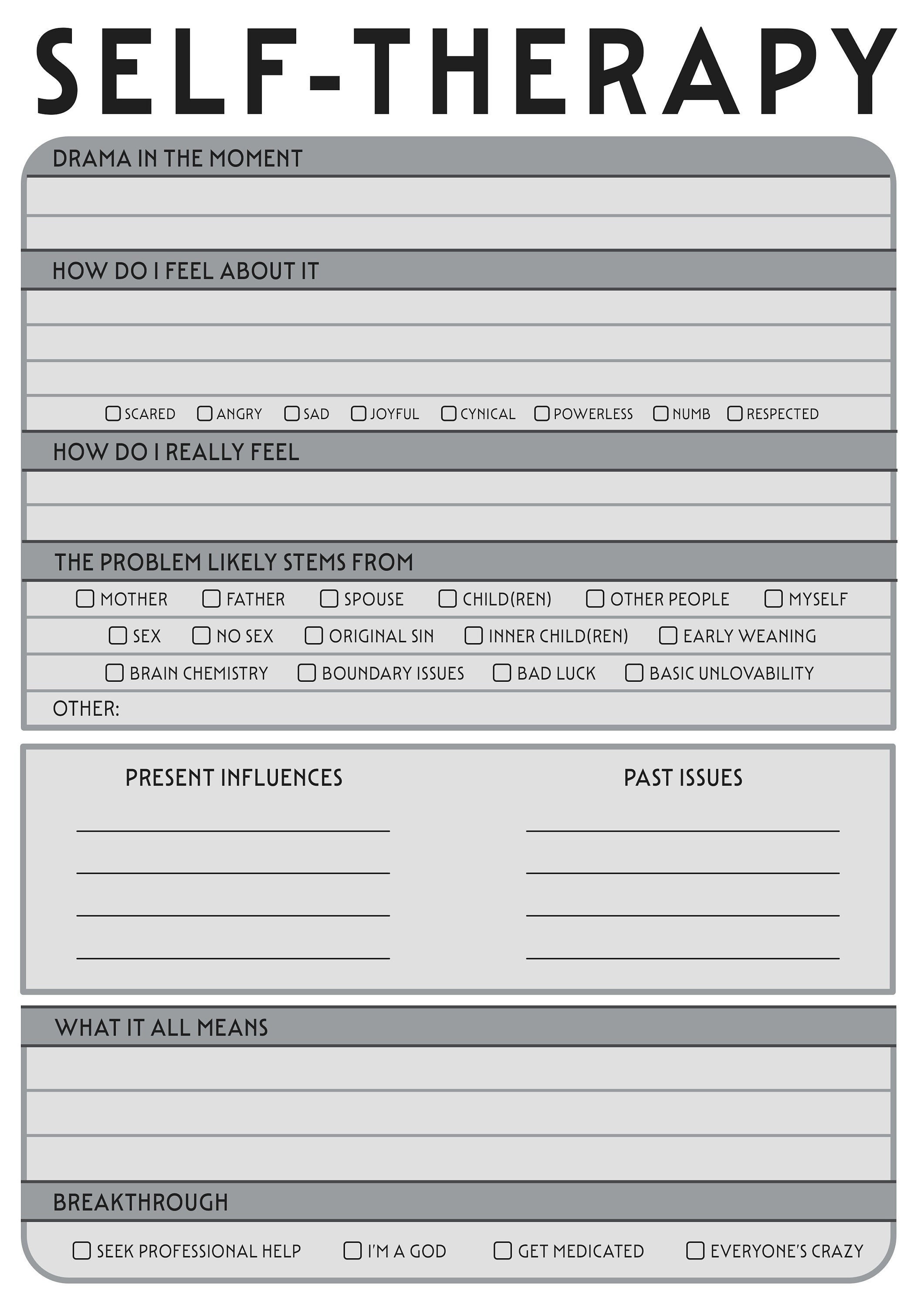 Self Therapy Printable Worksheet, Digital Download Self Help Chart - Etsy