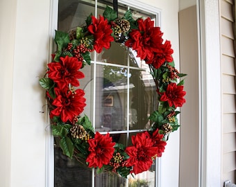 Christmas wreath - Year round front door wreath - Dahlia wreath - Pinecone wreath - Door decor, Home decor - Housewarming, Wedding, Gift