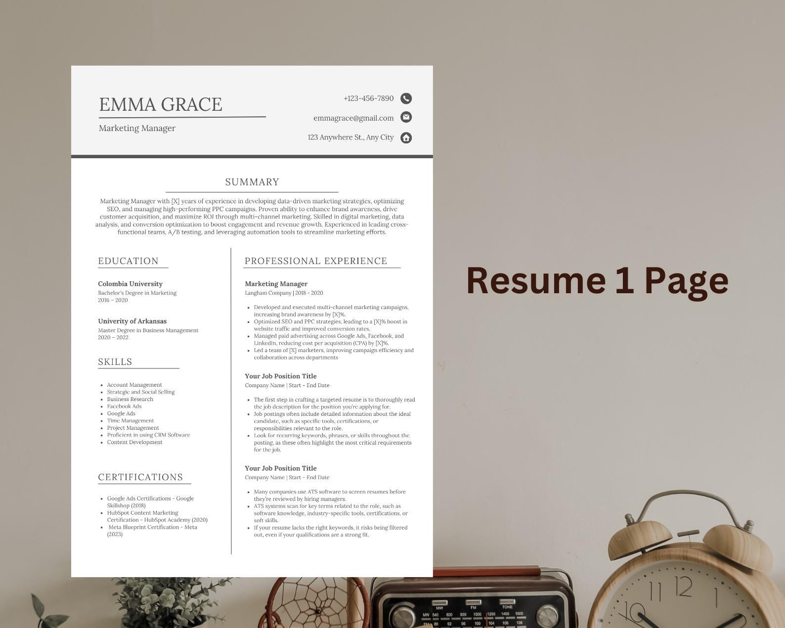 ATS Resume Template | Modern CV | Editable Resume | Marketing Managers ...