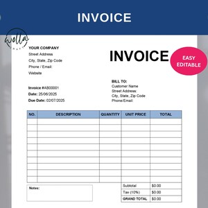 Editable Invoice Template for Small Business, Freelancer, Service Provider | Printable & Canva Billing Form | Instant Download