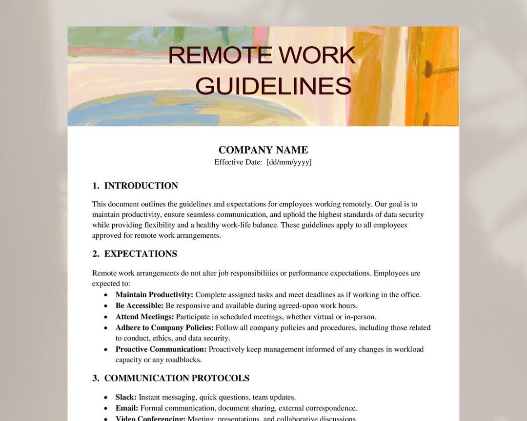 Remote Work Policy Template | Work From Home Rules | Editable Company ...