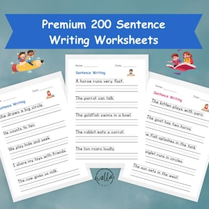 200 Sentence Writing Worksheets for Kids | 40 Pages Handwriting Practice Printable | Kindergarten & 1st Grade Writing Sentences PDF