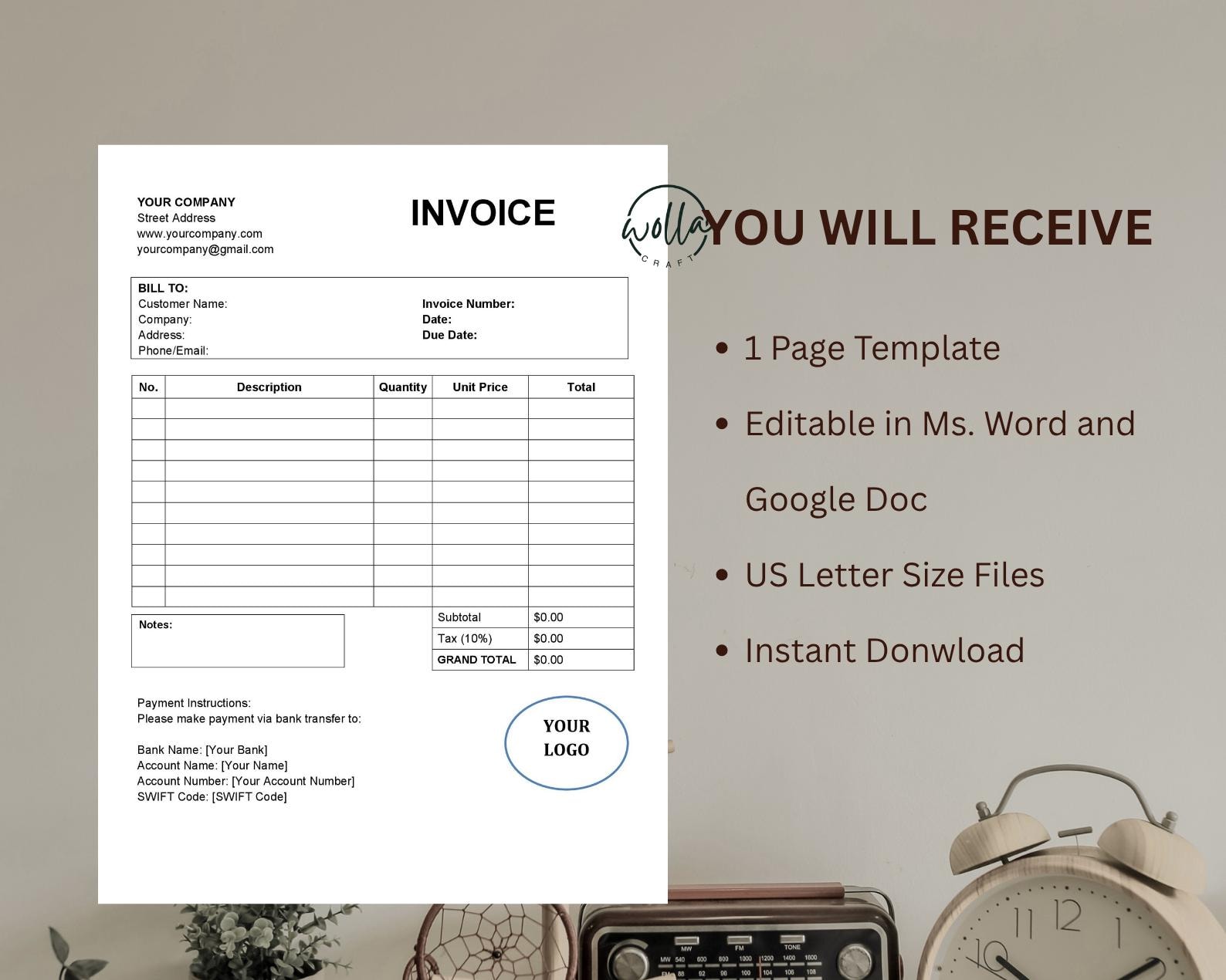 Professional Invoice Template for Download | Editable PDF for Small ...