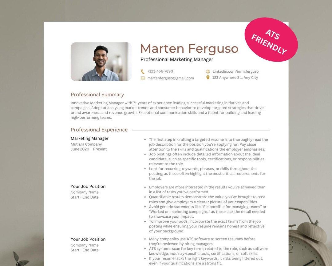 ATS Friendly Resume for Marketing Profession | Digital Marketing Resume ...